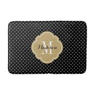 Schwarz und Gold Tiny Dots Monogram Badematte
