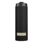 Schwarz und Gold Tiny Dots Monogram Thermosbecher (Vorderseite)
