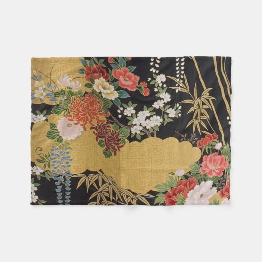 Schwarz und Gold Traditionelle japanische Kimono F Fleecedecke (Vorderseite (Horizontal))
