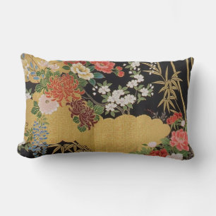 Schwarz und Gold Traditionelle japanische Kimono F Lendenkissen