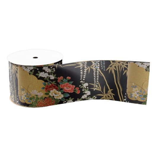 Schwarz und Gold Traditionelle japanische Kimono F Ripsband (Spule)