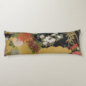 Schwarz und Gold Traditionelle japanische Kimono F Seitenschläferkissen (Rückseite)