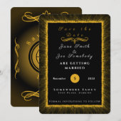 Schwarz und Gold und Monogramm Save The Date (Vorne/Hinten)