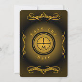 Schwarz und Gold und Monogramm Save The Date (Rückseite)