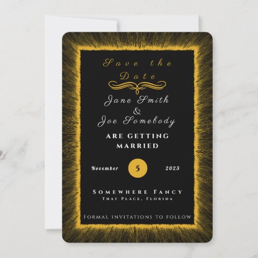 Schwarz und Gold und Monogramm Save The Date (Vorderseite)