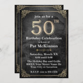 Schwarz und Gold Vintag 50. Geburtstag Einladung (Vorne/Hinten)