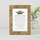 Schwarz und Gold Vintag Heraldic Bar Mitzvah Einladung (Stehend Vorderseite)