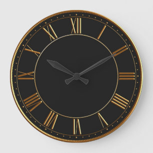 Schwarz und Gold Vintage Römische Ziffern Große Wanduhr