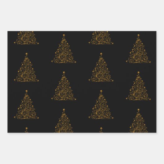 Schwarz und Gold Weihnachten Geschenkpapier Set (Vorderseite)