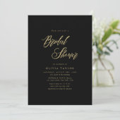 Schwarz und Gold Whimsy Script Modernes Brautparty Einladung (Stehend Vorderseite)