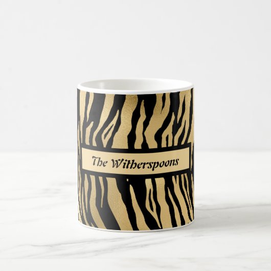 Schwarz und Gold Wild Animal Print mit Namen Kaffeetasse (Mittel)