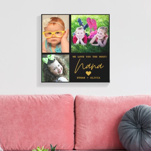 Schwarz und Gold Wir Liebe Sie Nana 3 Foto Collage Leinwanddruck (Insitu (Wohnzimmer))