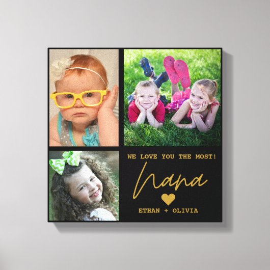 Schwarz und Gold Wir Liebe Sie Nana 3 Foto Collage Leinwanddruck (Vorderseite)
