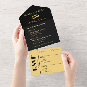 Schwarz und Gold-Wir tun es-Eheringe- All In One Einladung