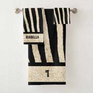 Schwarz und Gold Zebra Drucktuch Badhandtuch Set