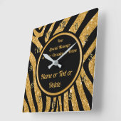 Schwarz und Gold, Zebra Druckuhr, Personalisiert Quadratische Wanduhr (Winkel)