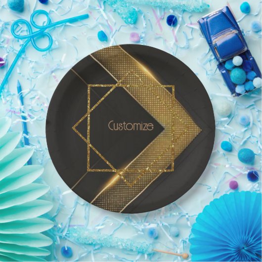 Schwarz und Gold Zickzack Pappteller (Party)