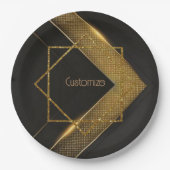 Schwarz und Gold Zickzack Pappteller (Vorderseite)