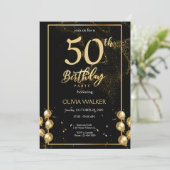 Schwarz und Gold zum Geburtstag Einladung (Stehend Vorderseite)