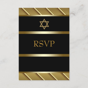 Schwarz-und GoldBar Mitzvah UAWG RSVP Karte