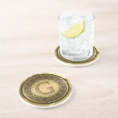 Schwarz und GoldCircle Floral Design monogramiert Getränkeuntersetzer (Seite)