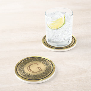 Schwarz und GoldCircle Floral Design monogramiert Getränkeuntersetzer