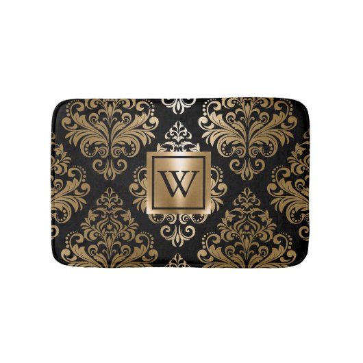 Schwarz und Golden Arabesc Badematte (Vorderseite)