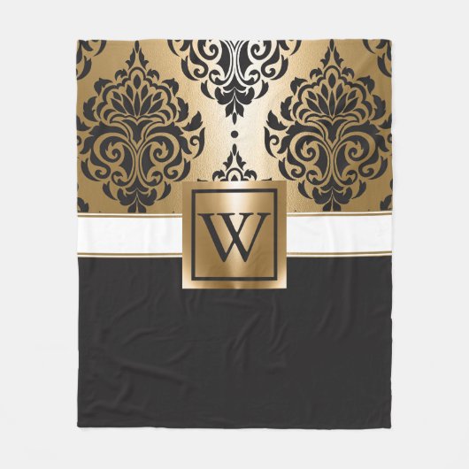 Schwarz und Golden Arabesc Fleecedecke (Vorderseite)