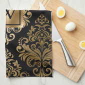Schwarz und Golden Arabesc Geschirrtuch (Viertel Falte)