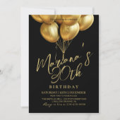 Schwarz und Golden Balloon Geburtstagsparty Einladung (Vorderseite)