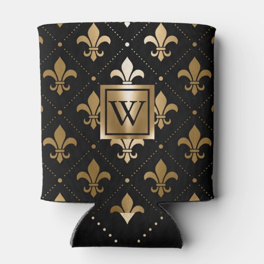 Schwarz und Golden Fleur-de-lis Dosenkühler (Rückseite)