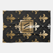 Schwarz und Golden Fleur-de-lis Geschirrtuch (Horizontal)