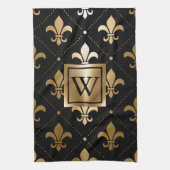 Schwarz und Golden Fleur-de-lis Geschirrtuch (Vertikal)