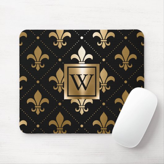 Schwarz und Golden Fleur-de-lis Mousepad (Mit Mouse)