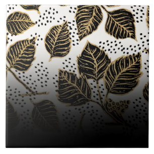 Schwarz und Golden Floral Fliese