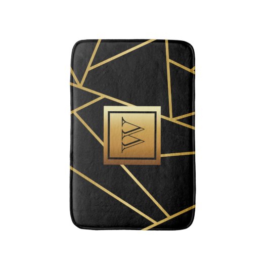 Schwarz und Golden Geometric Badematte (Vorderseite Vertikal)