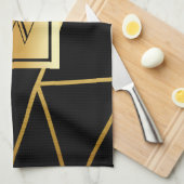 Schwarz und Golden Geometric Geschirrtuch (Viertel Falte)