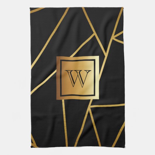 Schwarz und Golden Geometric Geschirrtuch (Vertikal)