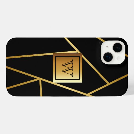Schwarz und Golden Geometric iPhone Hülle (Rückseite (Horizontal))