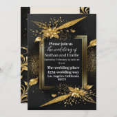 Schwarz und goldfarben - Einladung zur Hochzeit (Vorne/Hinten)