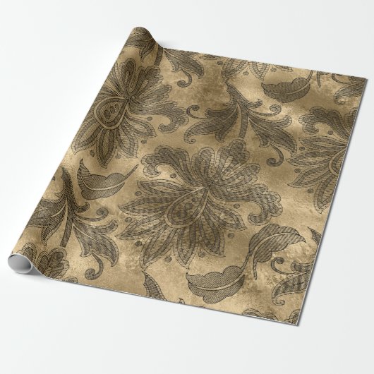 Schwarz und Goldfolie Damast Geschenkpapier (Ungerollt)