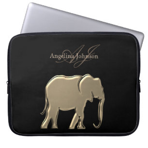 Schwarz und Goldfolie Elefant Elegant Monogrammier Laptopschutzhülle