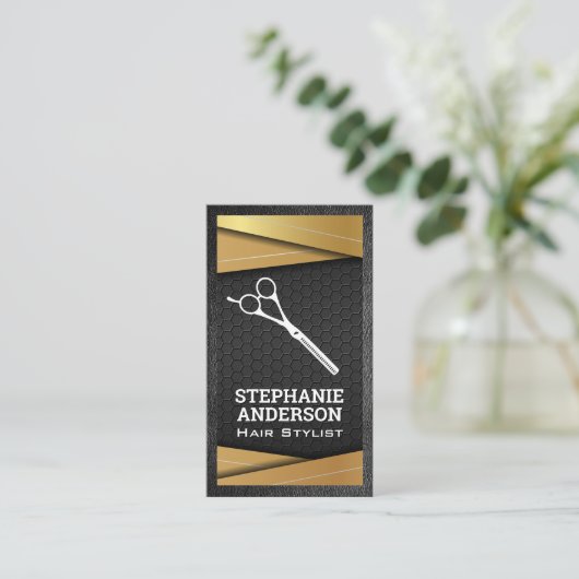 Schwarz- und Goldmetall | Salonschere Visitenkarte (Stehend Vorderseite)
