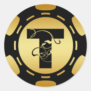 SCHWARZ- UND GOLDMONOGRAMM SCHREIBEN AUF POKER CHI RUNDER AUFKLEBER