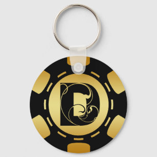 SCHWARZ- UND GOLDMONOGRAMM SCHREIBEN D POKER CHIP SCHLÜSSELANHÄNGER