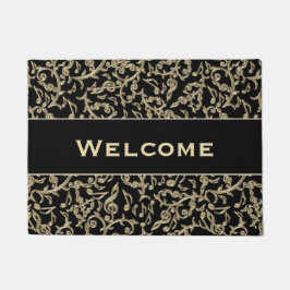 Schwarz-und GoldMusiknoten mit Blumen Fußmatte