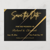 Schwarz- und Goldstreifen Save the Date Postkarte (Vorderseite)