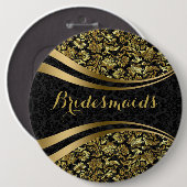 Schwarz und Gp;d florale Damaskus Bridesmaids Button (Vorne & Hinten)