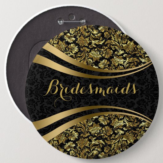 Schwarz und Gp;d florale Damaskus Bridesmaids Button (Vorne & Hinten)