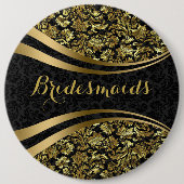 Schwarz und Gp;d florale Damaskus Bridesmaids Button (Vorderseite)